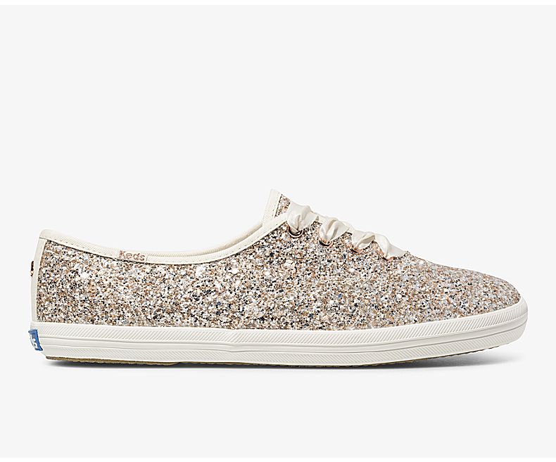 Keds Womens Rose Gold Multicolor Champion Shoes - Keds X Kate Spade New York Champion Glitter 190FNQ